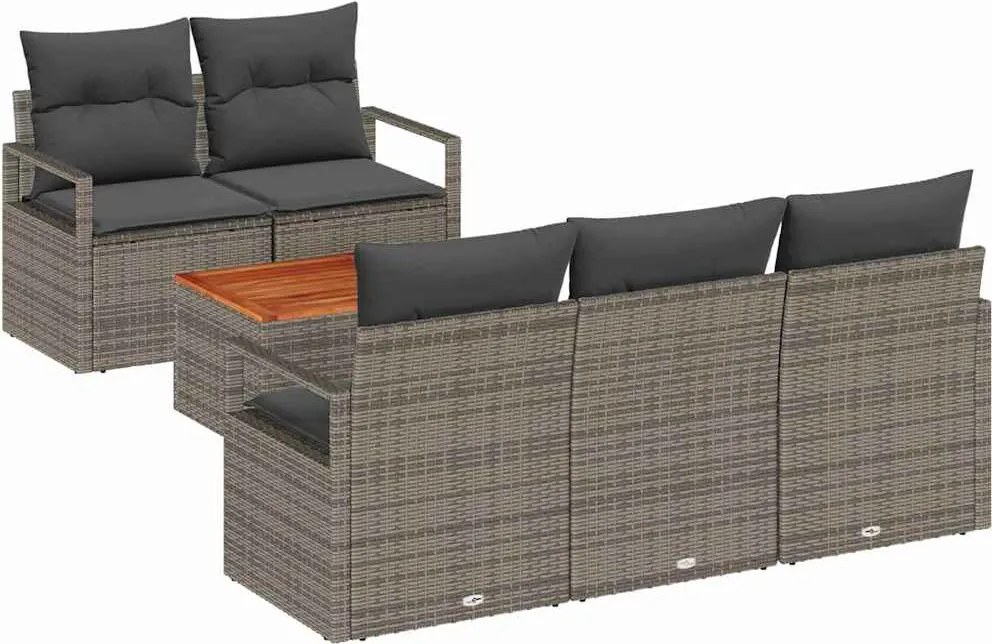 vidaXL Kerti Kanapé Szett tárolóval 6 pcs Szürke polirattan