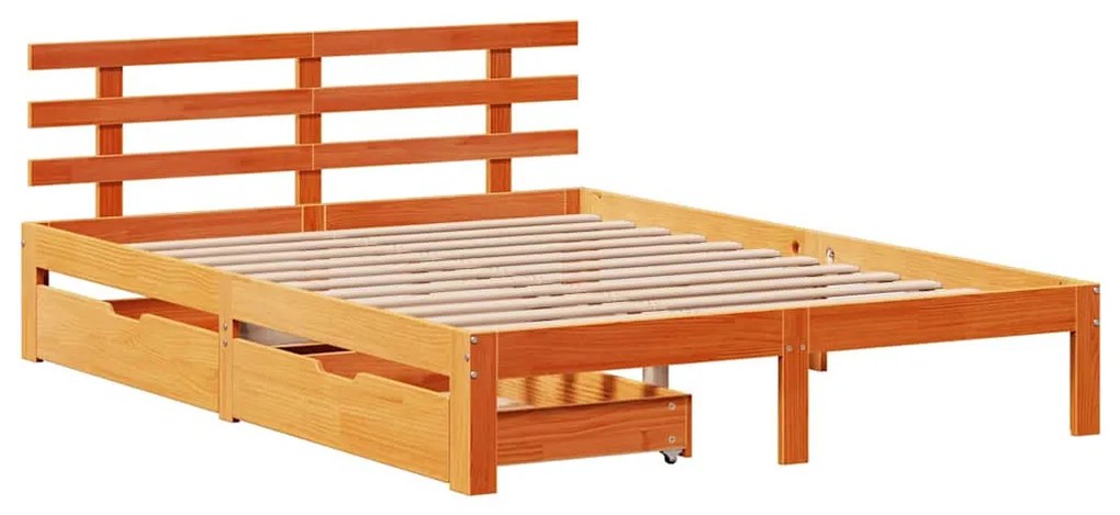 viaszbarna tömör fenyőfa ágykeret fiókokkal 120 x 200 cm