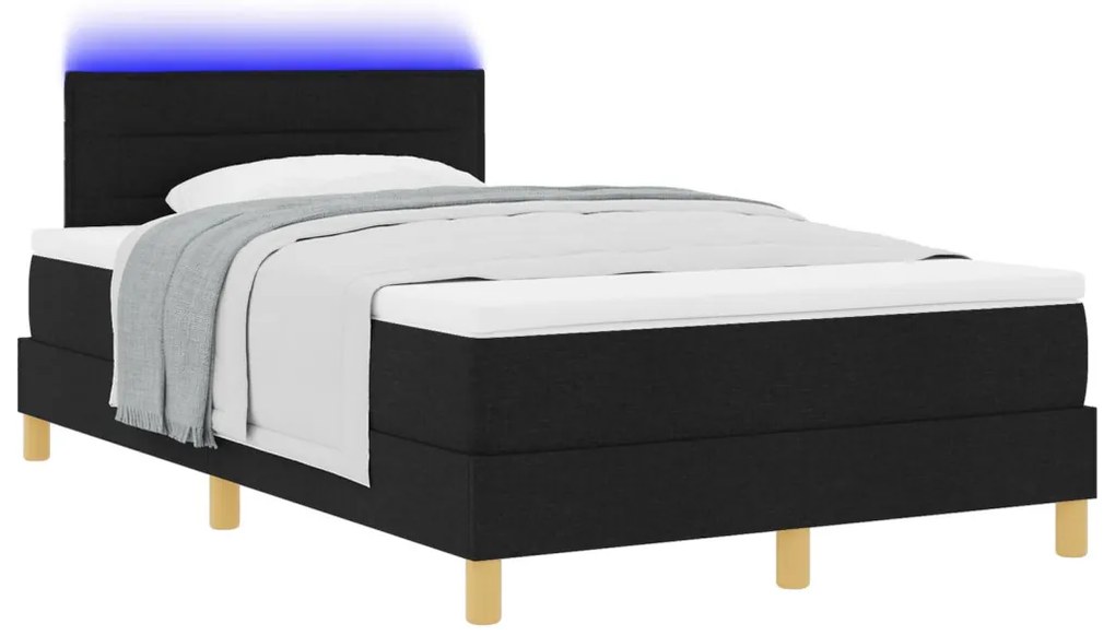 vidaXL LED Box Spring Ágy matracmal Fekete 120 x 200 cm szövet