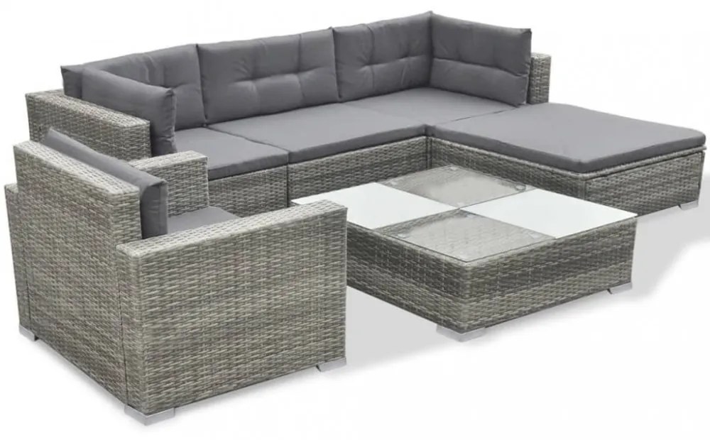 vidaXL 6-részes szürke polyrattan kerti bútorszett párnákkal