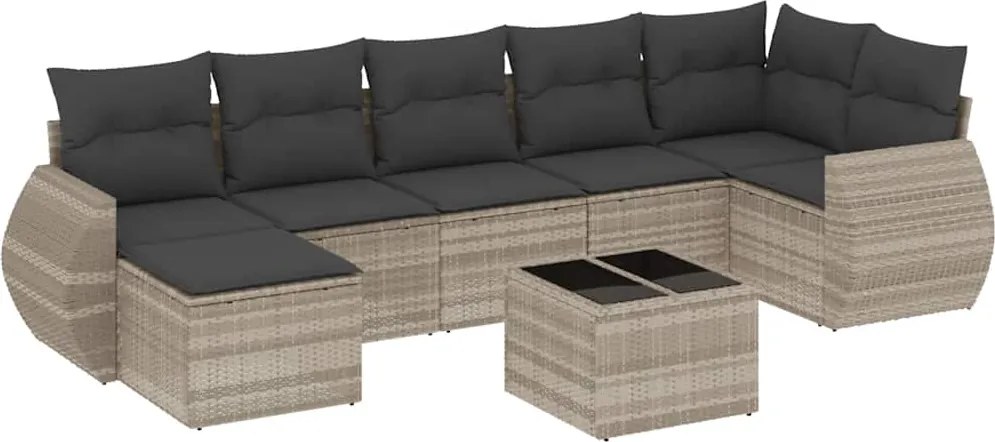 vidaXL 8 részes világosszürke polyrattan kerti ülőgarnitúra párnával