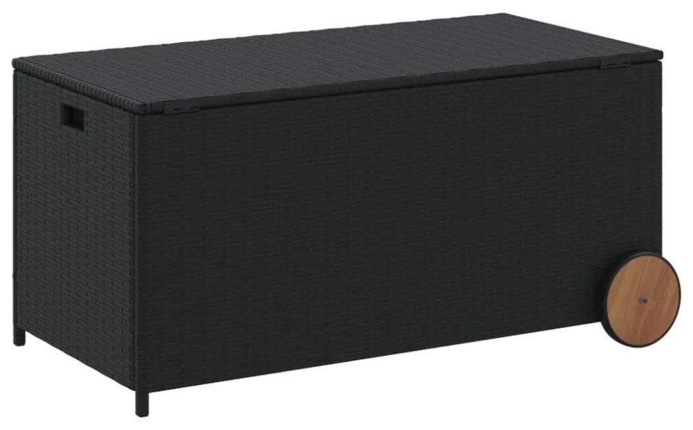 fekete polyrattan kerti tárolóláda kerekekkel 190 L