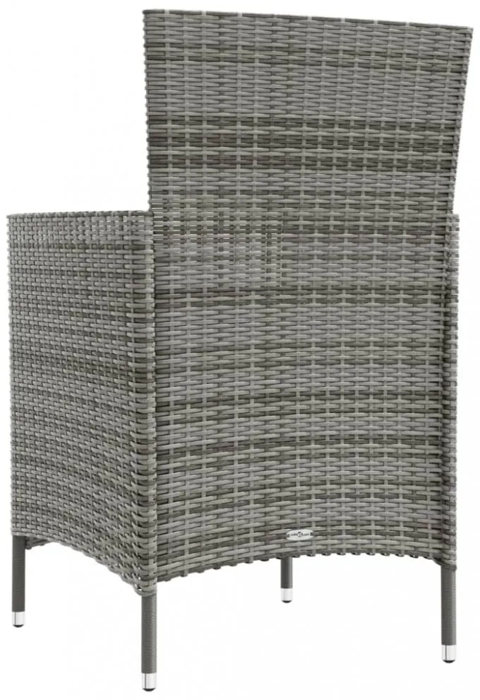 vidaXL 3 részes szürke polyrattan kültéri étkezőszett párnákkal