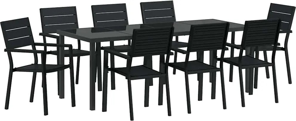 vidaXL Kert étkező szett 9 pcs Fekete Porszórt acél