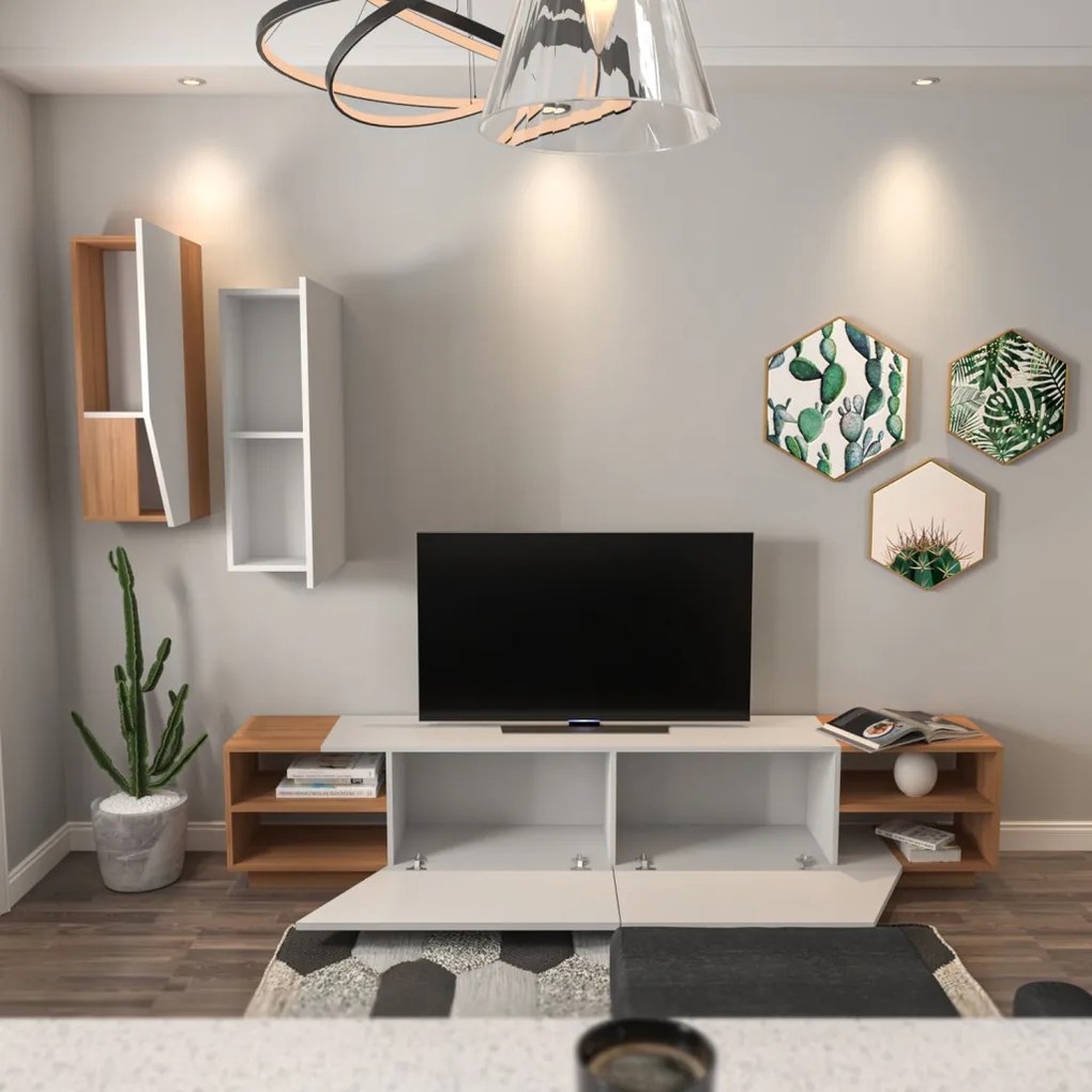 Zebra TV-állvány, fehér-teak, 240 cm