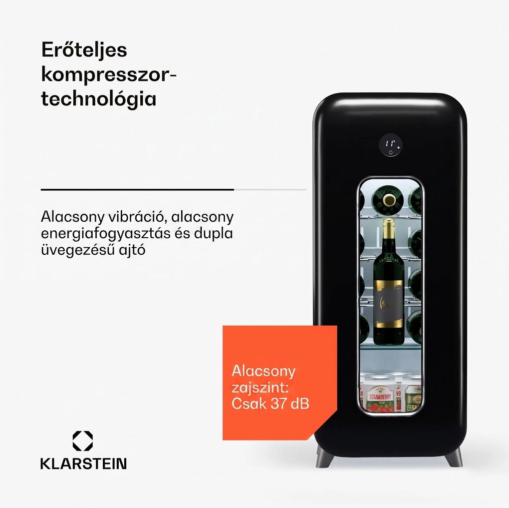 Klarstein Shirley 15 Uno. borhűtő, 15 palack, 5 - 20 °C, érintésvezérlés, retró