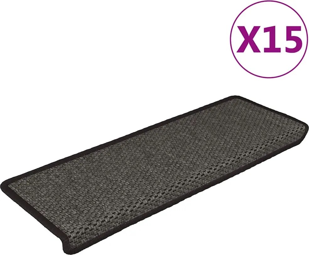 vidaXL 15 db szizál hatású antracitszürke lépcsőszőnyeg 65x21x4 cm