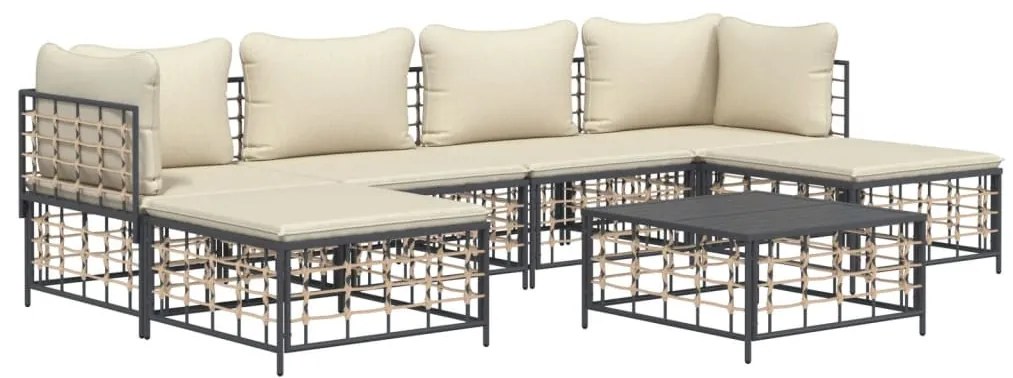 7 részes antracitszürke polyrattan kerti ülőgarnitúra párnákkal