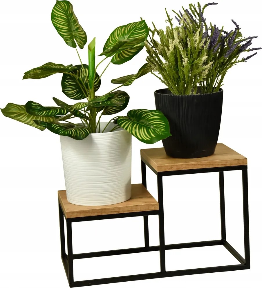 Virágágyás két virág állvány asztallap tölgy arany állvány két polc asztal