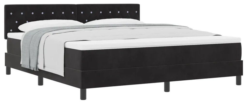 Boxspring Ágy Matrac Készlettel Fekete Szuper Király Méretű Bársony