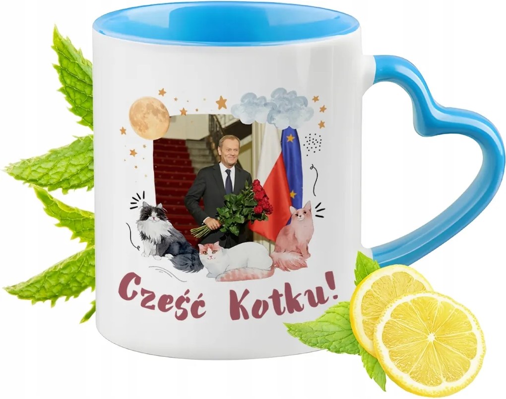 Donald Tusk Kék Bögre Szív Alakú Füllel Ajándék
