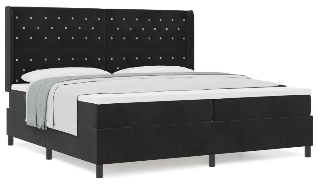 Boxspring Ágy Matracra Fekete 200x200 cm Bársonyos
