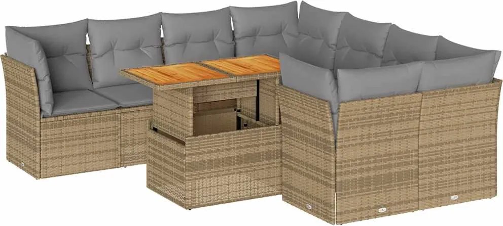 vidaXL 9 részes bézs polyrattan kerti ülőgarnitúra párnákkal