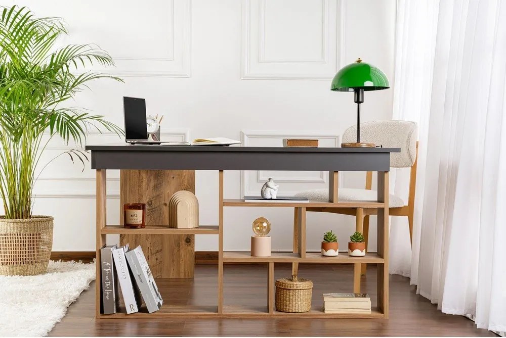 Íróasztal borovi fenyő dekorral 120x130 cm Vesper – Kalune Design