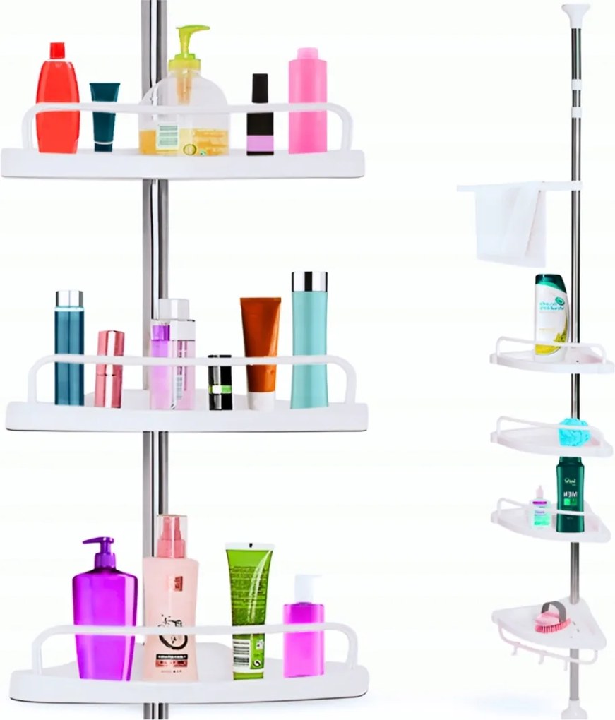 Fürdőszobai Zuhanypolc Sarok Teleszkópos Állítható Magasság 305CM
