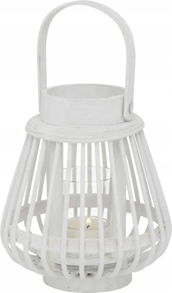 Bambusz Lampion dekoratív fehér, Fogantyúval