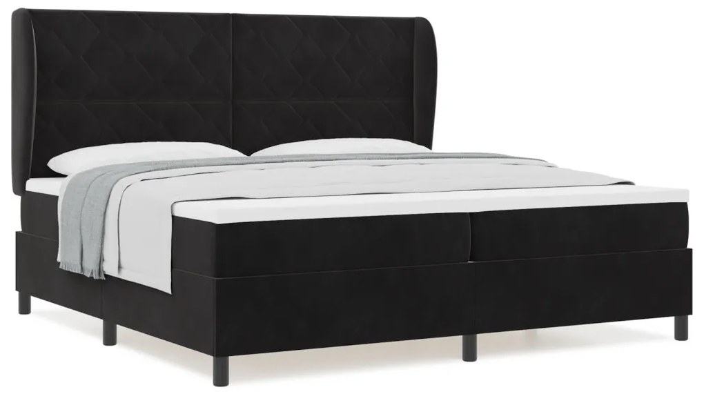 Boxspring Ágy Mattal Fekete 200x200 cm Bársony