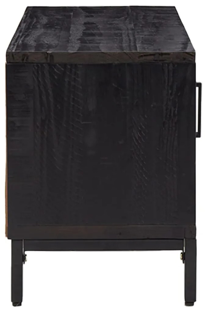fekete tömör újrahasznosított fenyőfa TV-szekrény 90x30x40 cm