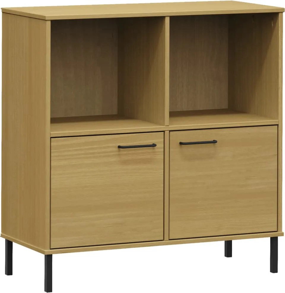 vidaXL OSLO barna tömör fa könyvszekrény fém lábakkal 90x35x90,5 cm