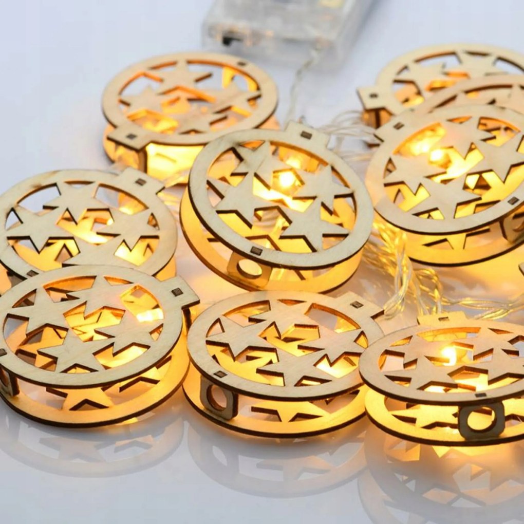 Aca Lighting fa kerek csillagok, 10 LED-es díszlánc, elemes (3xAA)