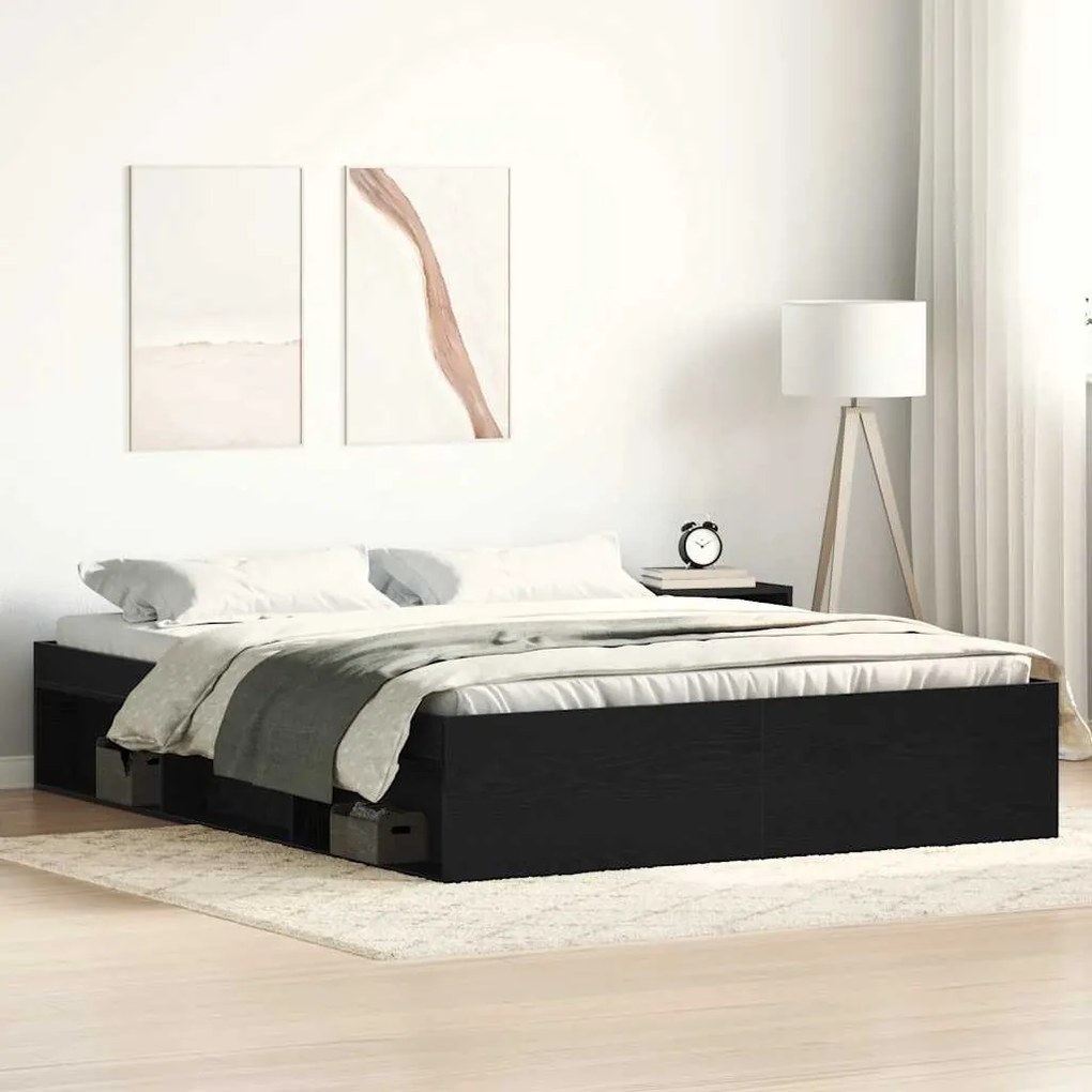 fekete tölgy színű szerelt fa ágykeret matrac nélkül 160x200 cm