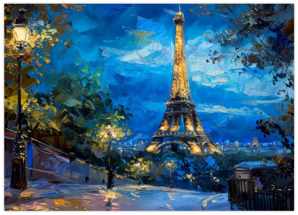 Üveg kép - Olajfestmény az Eiffel-toronyról (70x50 cm)