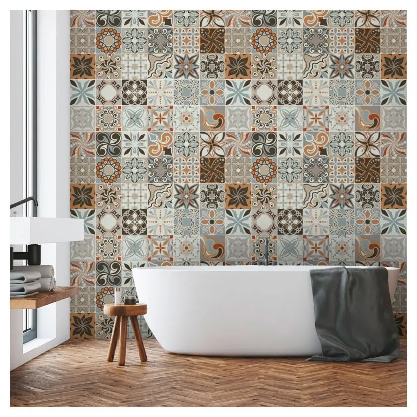 Wall Decal Cement Tiles Bali 30 db-os falmatrica szett, 15 x 15 cm - Ambiance
