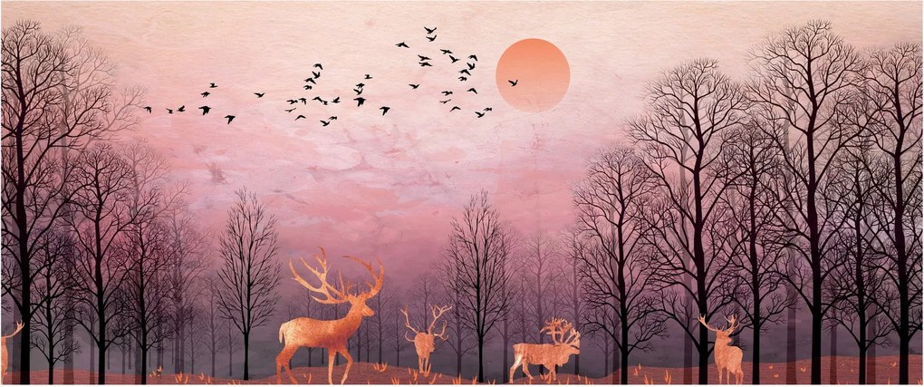 Kép - Szarvas a lenyugvó nap fényében (120x50 cm)