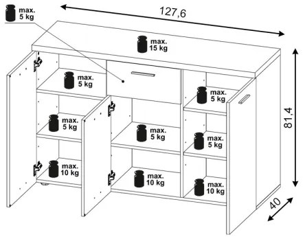 Komód BRUNO sonoma tölgy/fehér