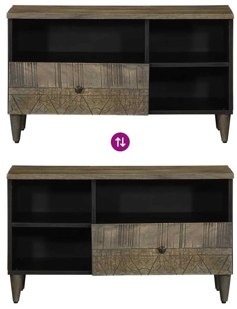 fekete tömör mangófa TV-szekrény 80 x 33 x 46 cm