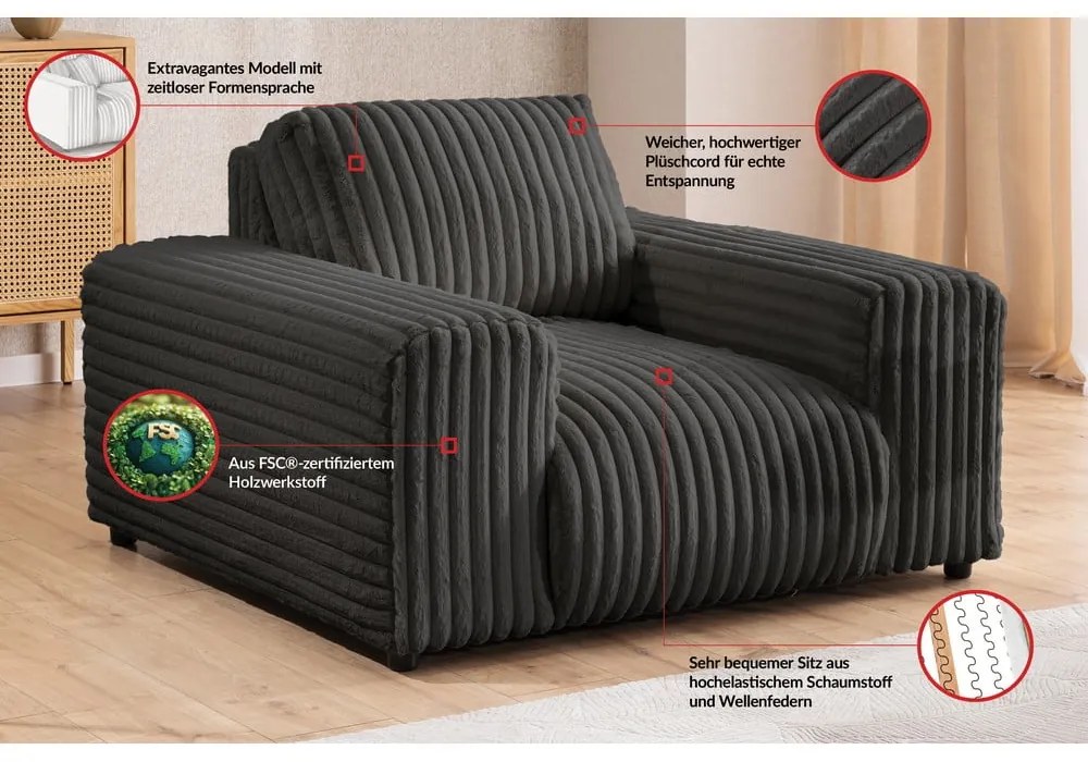 Sötétszürke kordbársony fotel Justin – Ropez