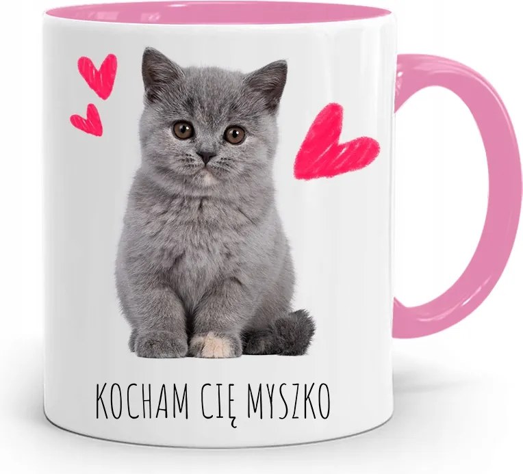 Rózsaszín Bögre Valentin Napra Szeretlek Egér nyomott mintával