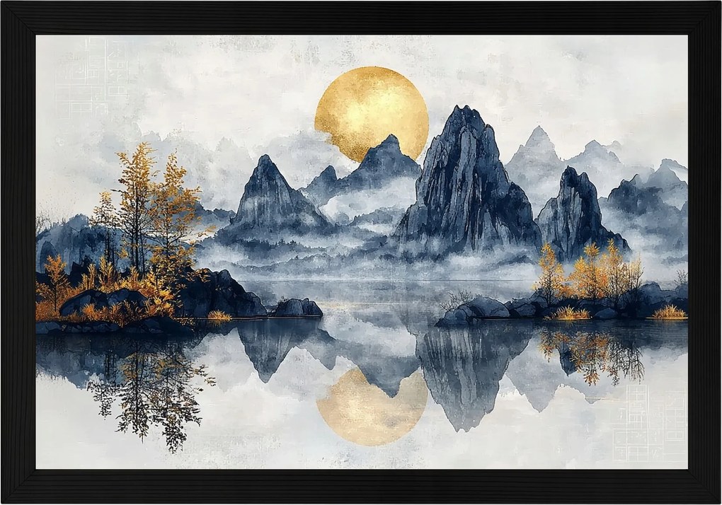 Poszter Keret Fa Hegyek Nap Tó Természet Zen Feng Shui 60x40