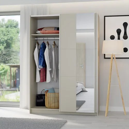 LUSE Gardrobeszekrény Beige Színben Tükörrel 150 cm