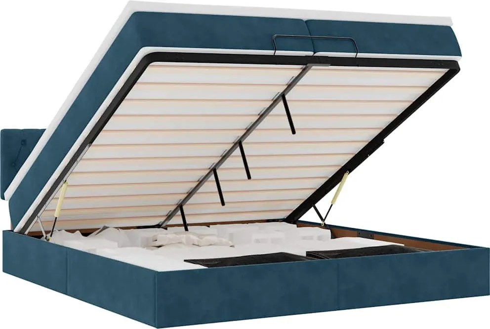 vidaXL Ottomán ágy matracokkal & LED-ek Sötétkék 200x200cm bársony