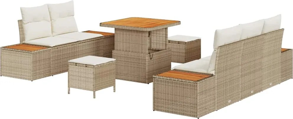 vidaXL Kerti Kanapé Szett párnával tárolóval 8 pcs Beige és krém