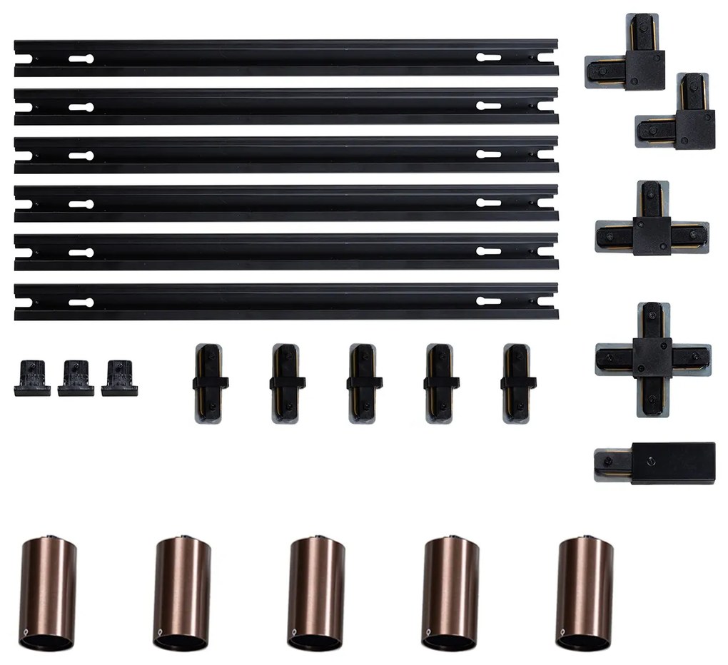 Modern sínrendszer 5 sötét bronz spotlámpával, 1 fázisú GU10 50 mm - Iconic Ruby