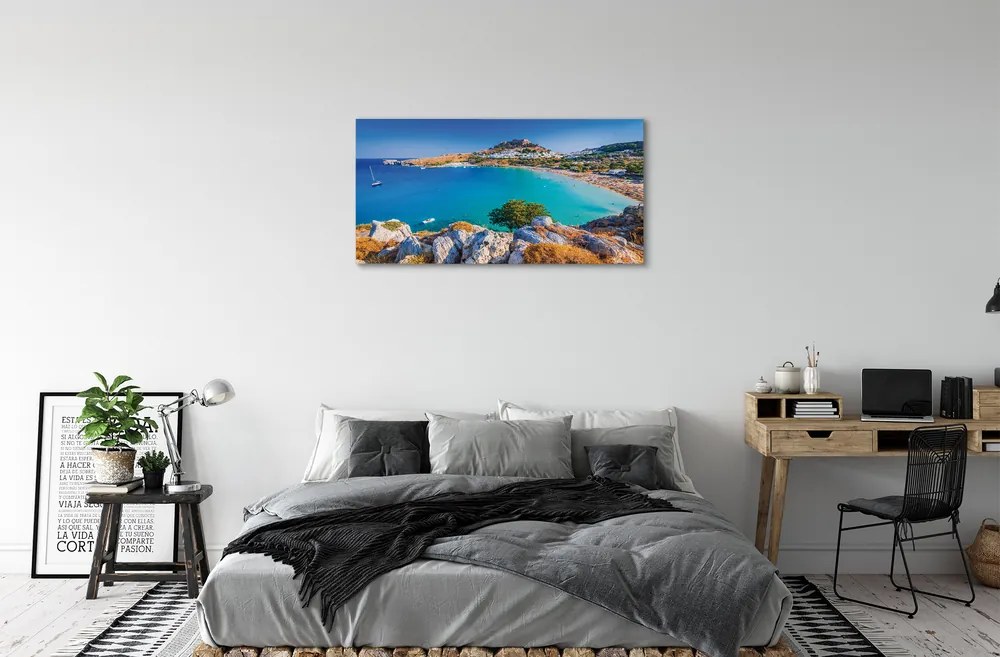 Canvas képek Görögország Coast tengerpart panoráma 125x50 cm