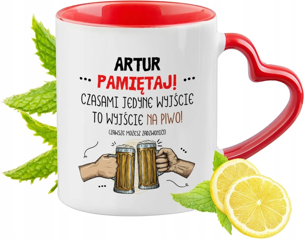 Arthurnak Piros bögre szív alakú füllel ajándékba