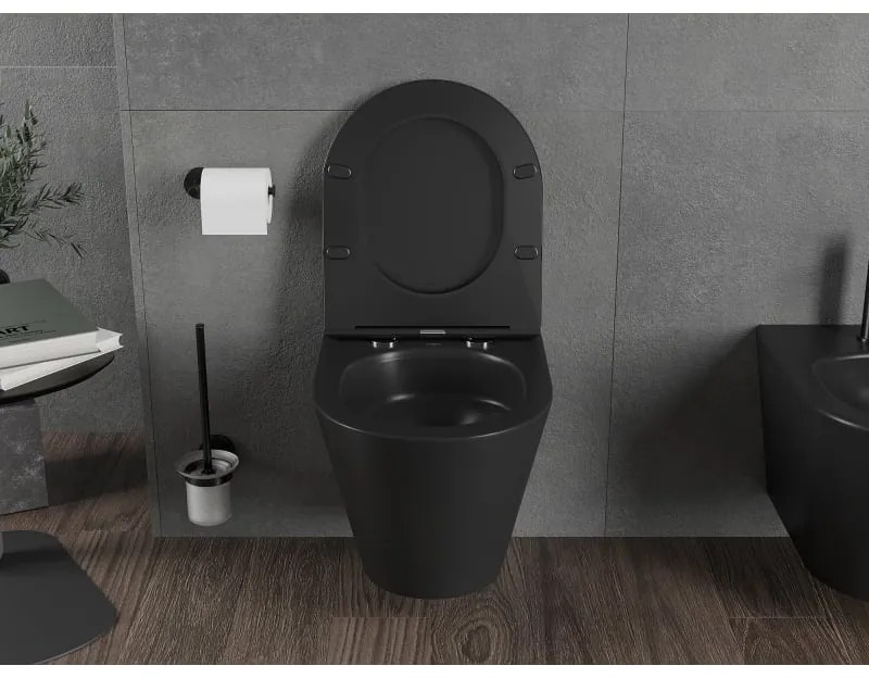 Mexen Rico, fali WC csésze 490x360x370 mm, Perem nélküli Tornado, matt fekete, 3372XX85T