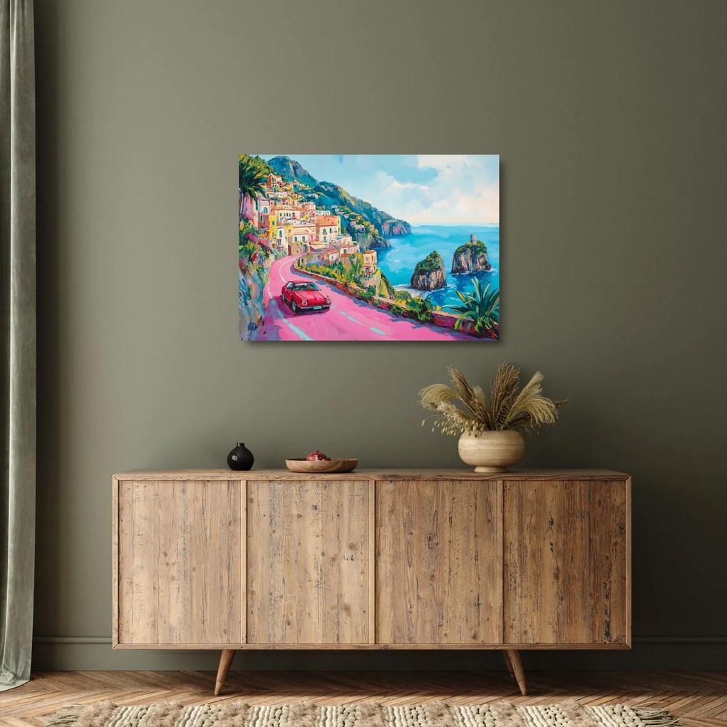 Üveg kép - Rózsaszín part menti út (70x50 cm)