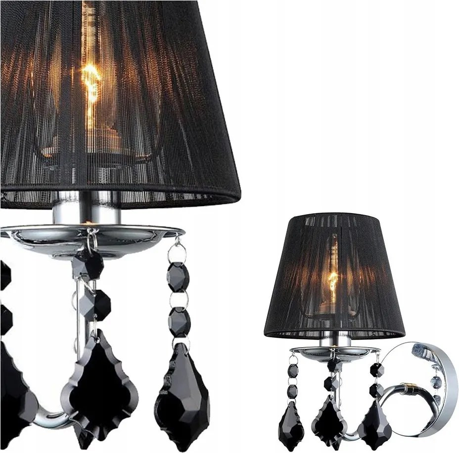 Cornelia kristályokkal díszített fali lámpa, fekete