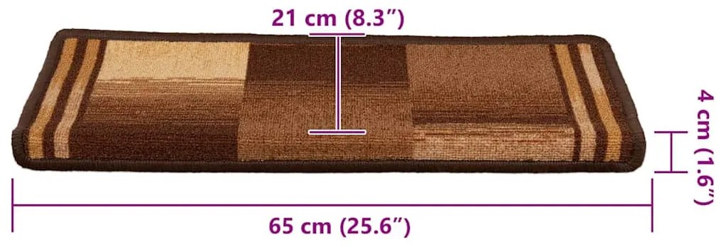 15 db barna öntapadó lépcsőszőnyeg 65x21x4 cm