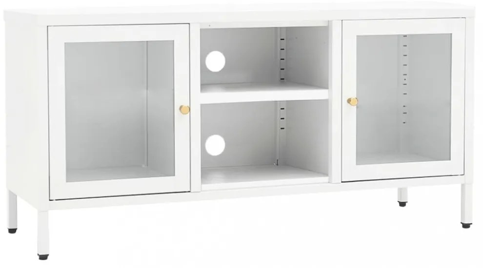 fehér acél és üveg TV-szekrény 105x35x52 cm