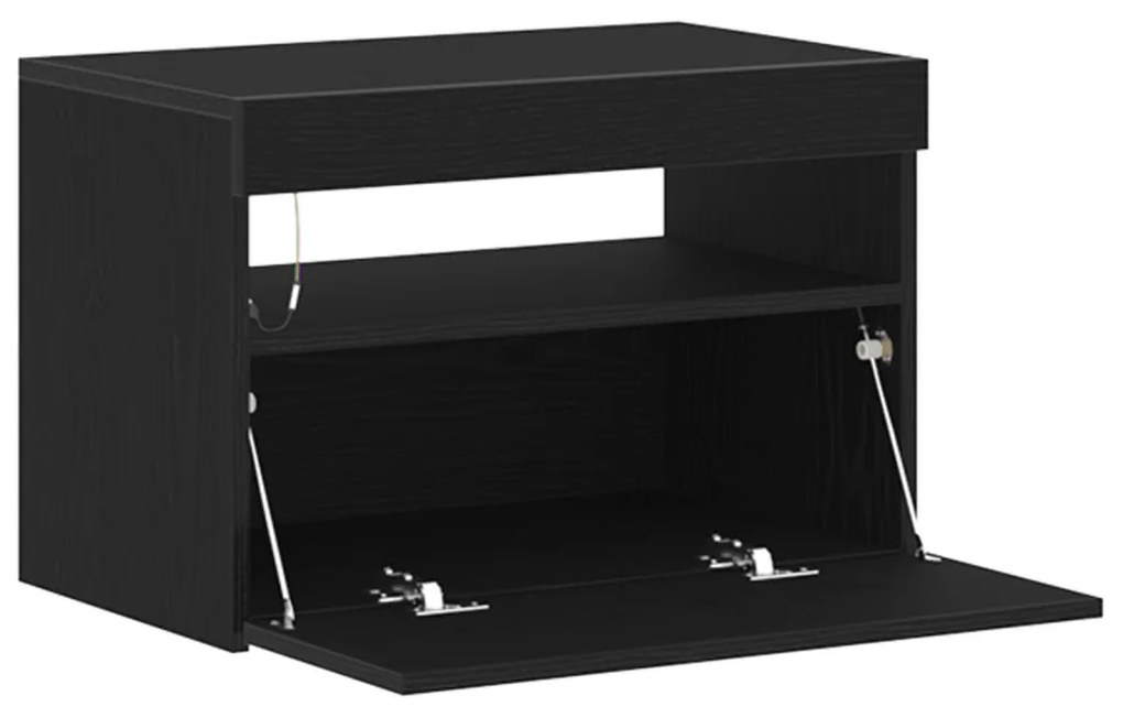 Éjjeli Szekrény LED Világítással Fekete Tölgy 60x35x40 cm Műanyag Fa