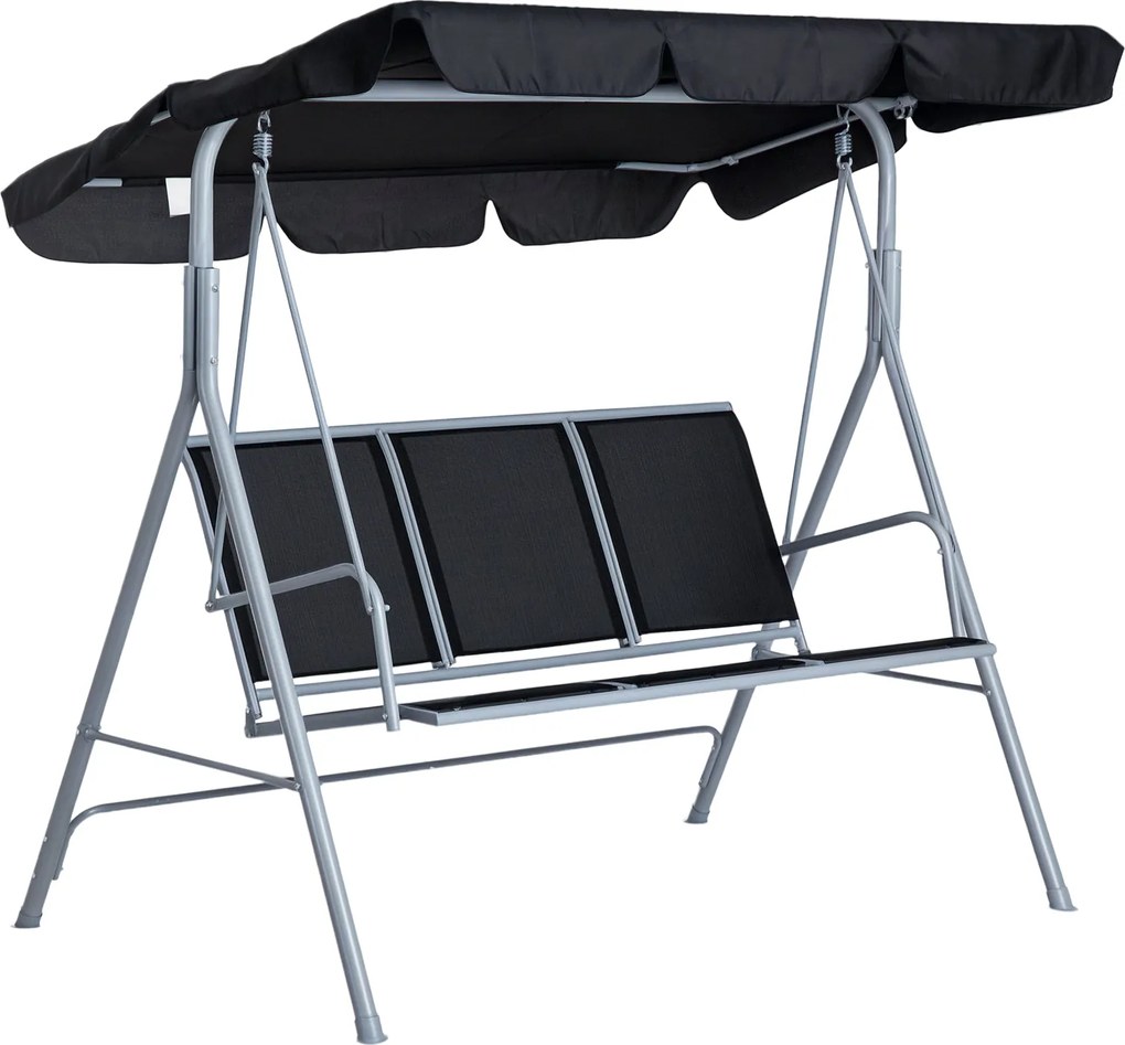 Outsunny Hollywood Hintaállvány Állítható Napernyővel, 3 Személyes Kerti Hinta Csúszásgátló Talpakkal, Hinta Pad, 240 kg Terhelhetőséggel, Kerti Loung