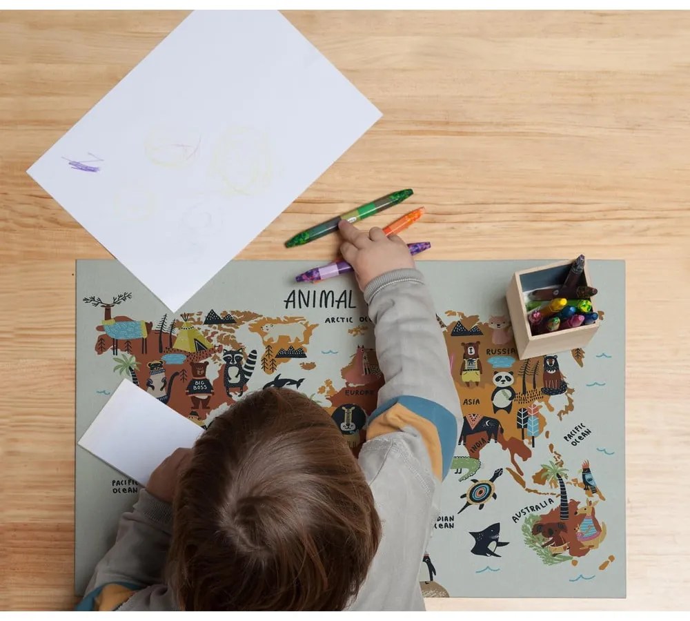 Animals Worldmap íróasztal alátét, 55 x 35 cm - Really Nice Things