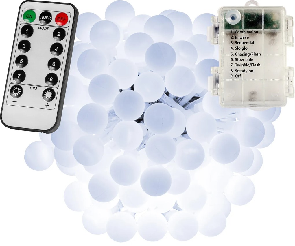 Dekoratív elemes LED világítás 5 m 50 dióda + távirányító | hideg fehér
