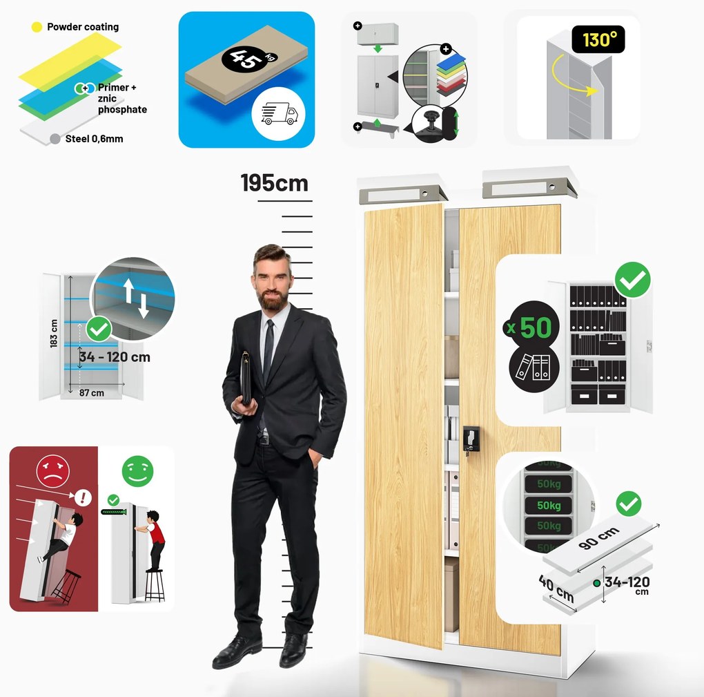 Iratszekrény fehér/arany tölgy: Eco Design JAN H