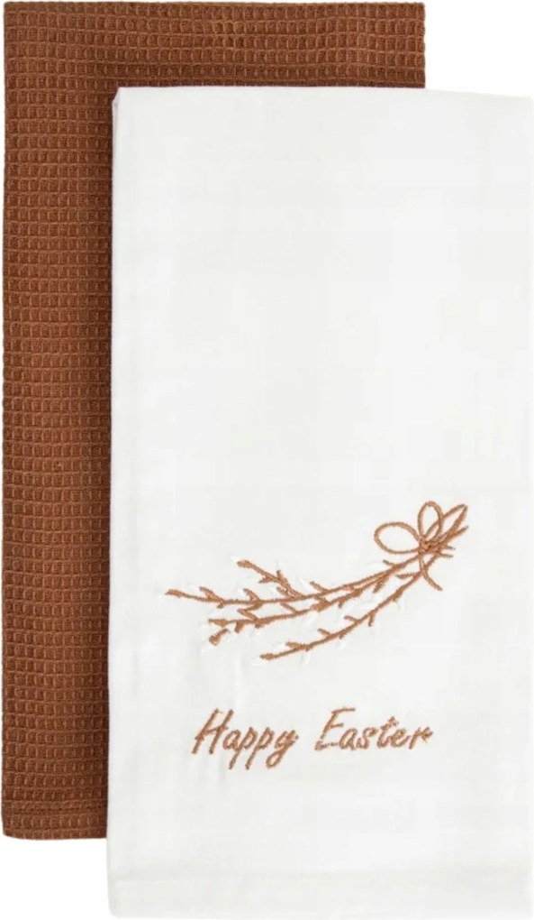 Amenti konyhai törlőkendő szett ekrü és barna hímzéssel 2*45x65cm Homla
